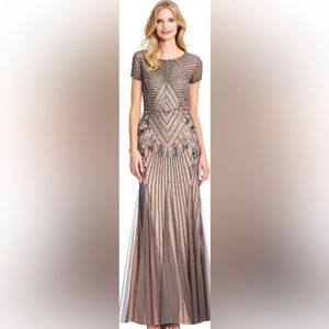 Adrianna Papell Art Deco Beaded Godet Gown - Size 8